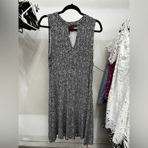 Jennifer Lopez Black and White Patterned Midi Dress